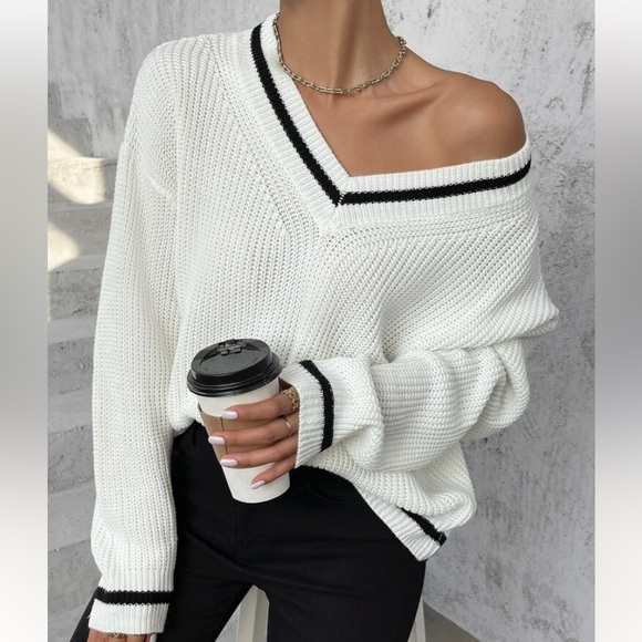 Sweaters - French Knit Sweater with Black Detailing - Brand New